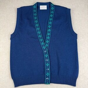 Vintage Pendleton Vest Womens Petite L Blue Wool Fleur USA Made